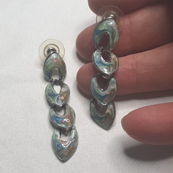 Multi Colored Enamed Earrings - Picture 2 of 2